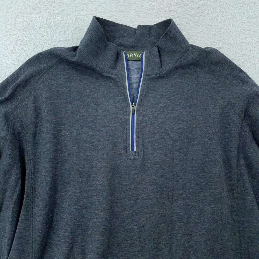 Orvis Pullover Mens XL Dark Gray Quarter Zip Mock Neck Long Sleeve Knit Casual